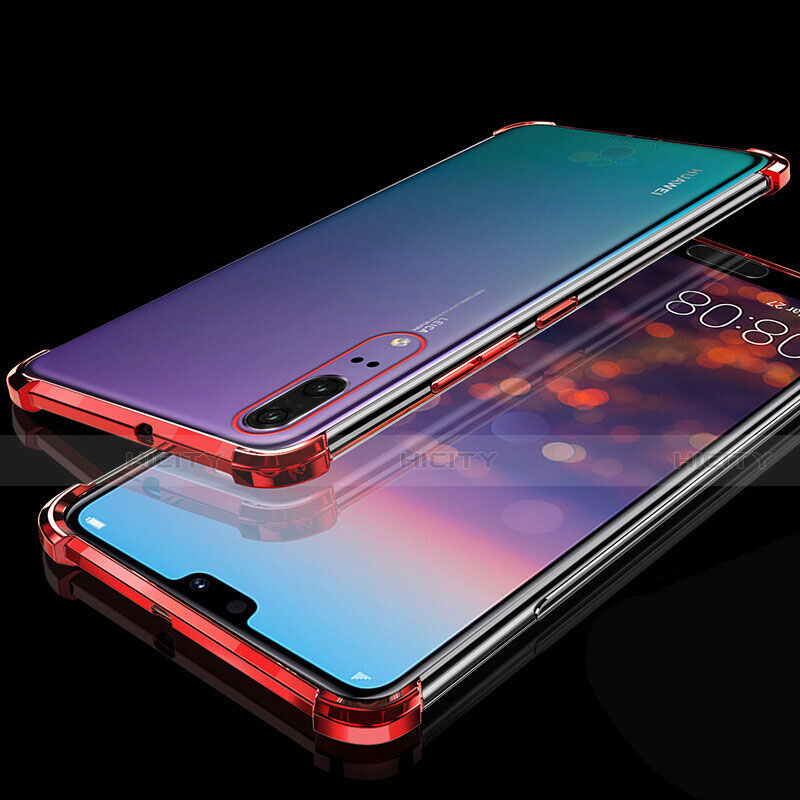Silikon Schutzhülle Ultra Dünn Flexible Tasche Durchsichtig Transparent S05 für Huawei P20 Rot