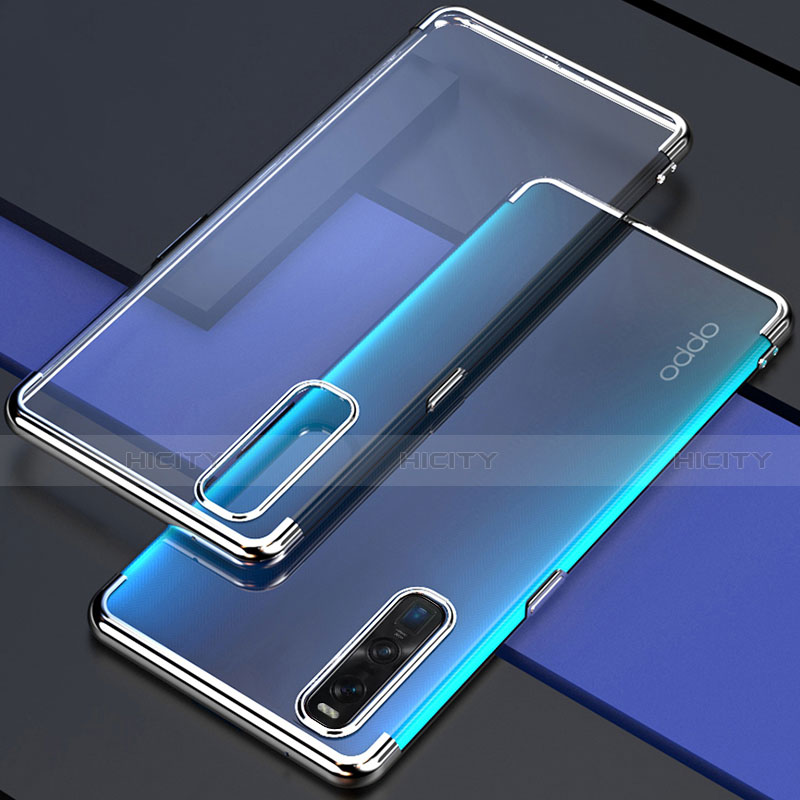 Silikon Schutzhülle Ultra Dünn Flexible Tasche Durchsichtig Transparent U01 für Oppo Find X2 Pro Silber Plus