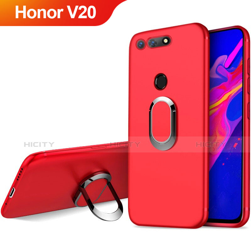 Silikon Schutzhülle Ultra Dünn Hülle Silikon mit Magnetisch Fingerring Ständer für Huawei Honor View 20 Rot Plus