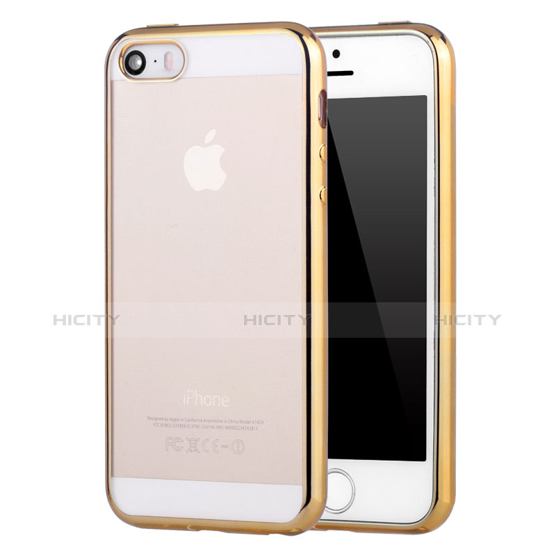 Silikon Schutzhülle Ultra Dünn Schutzhülle Tasche Durchsichtig Transparent H05 für Apple iPhone 5 Gold