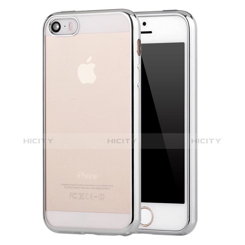 Silikon Schutzhülle Ultra Dünn Schutzhülle Tasche Durchsichtig Transparent H05 für Apple iPhone 5 Silber Plus