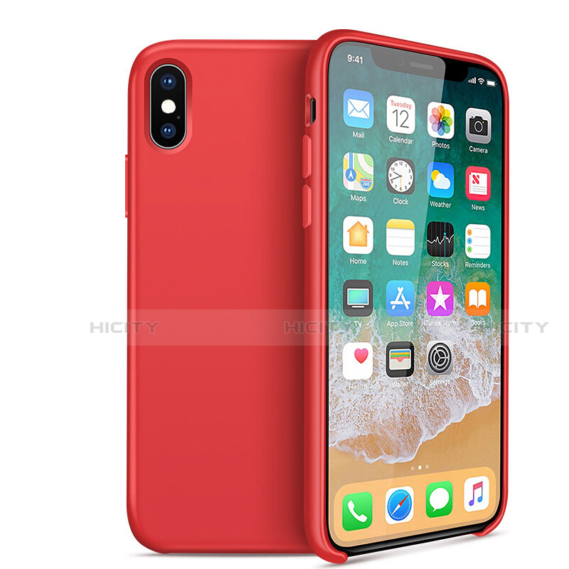 Silikon Schutzhülle Ultra Dünn Tasche 360 Grad für Apple iPhone Xs Rot groß