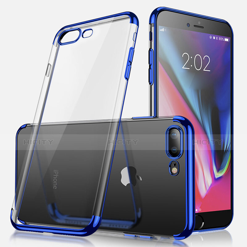 Silikon Schutzhülle Ultra Dünn Tasche Durchsichtig Transparent A04 für Apple iPhone 8 Plus Blau