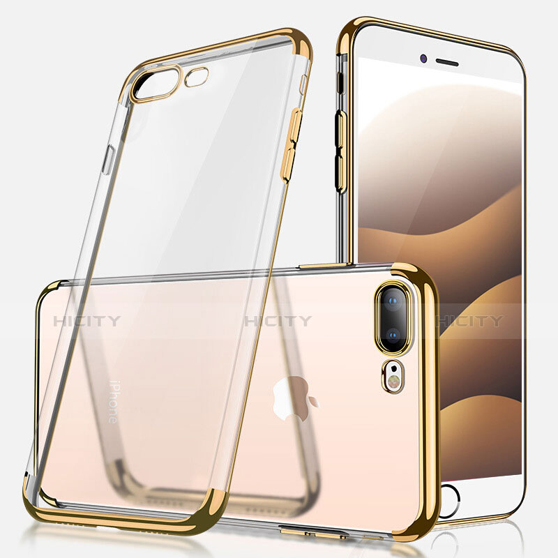 Silikon Schutzhülle Ultra Dünn Tasche Durchsichtig Transparent A07 für Apple iPhone 8 Plus Gold