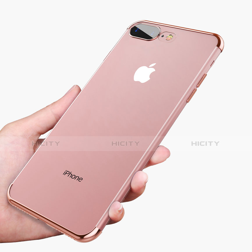 Silikon Schutzhülle Ultra Dünn Tasche Durchsichtig Transparent A07 für Apple iPhone 8 Plus Rosegold groß