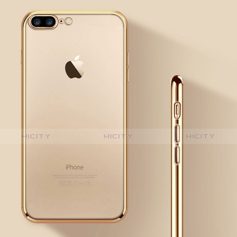 Silikon Schutzhülle Ultra Dünn Tasche Durchsichtig Transparent A08 für Apple iPhone 7 Plus Gold