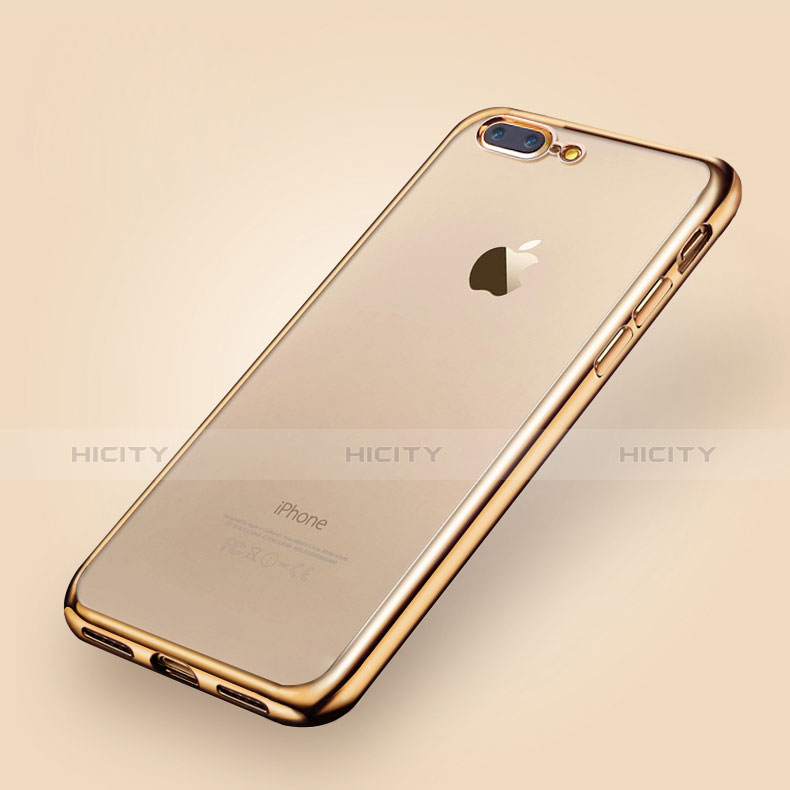 Silikon Schutzhülle Ultra Dünn Tasche Durchsichtig Transparent A08 für Apple iPhone 7 Plus Gold