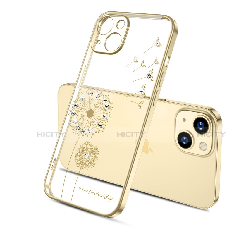 Silikon Schutzhülle Ultra Dünn Tasche Durchsichtig Transparent Blumen für Apple iPhone 13 Mini Gold