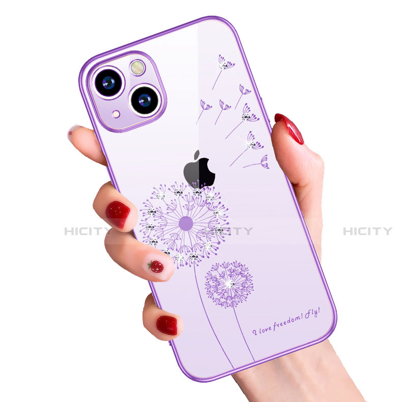 Silikon Schutzhülle Ultra Dünn Tasche Durchsichtig Transparent Blumen für Apple iPhone 14 groß