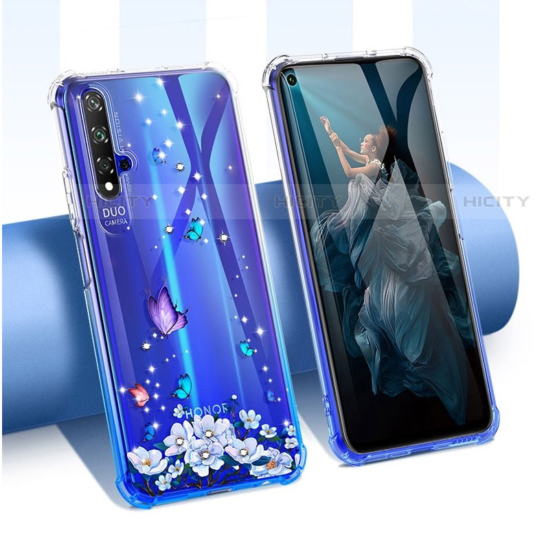 Silikon Schutzhülle Ultra Dünn Tasche Durchsichtig Transparent Blumen für Huawei Honor 20S Blau