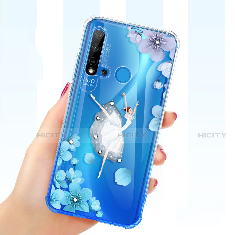 Silikon Schutzhülle Ultra Dünn Tasche Durchsichtig Transparent Blumen für Huawei Nova 5i