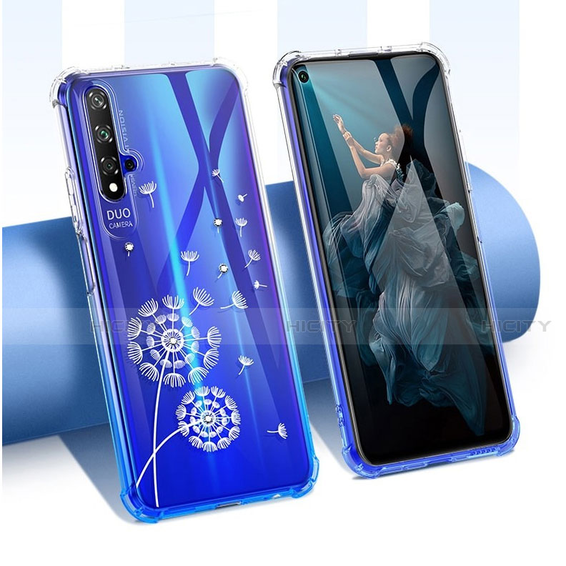 Silikon Schutzhülle Ultra Dünn Tasche Durchsichtig Transparent Blumen für Huawei Nova 5T Plusfarbig