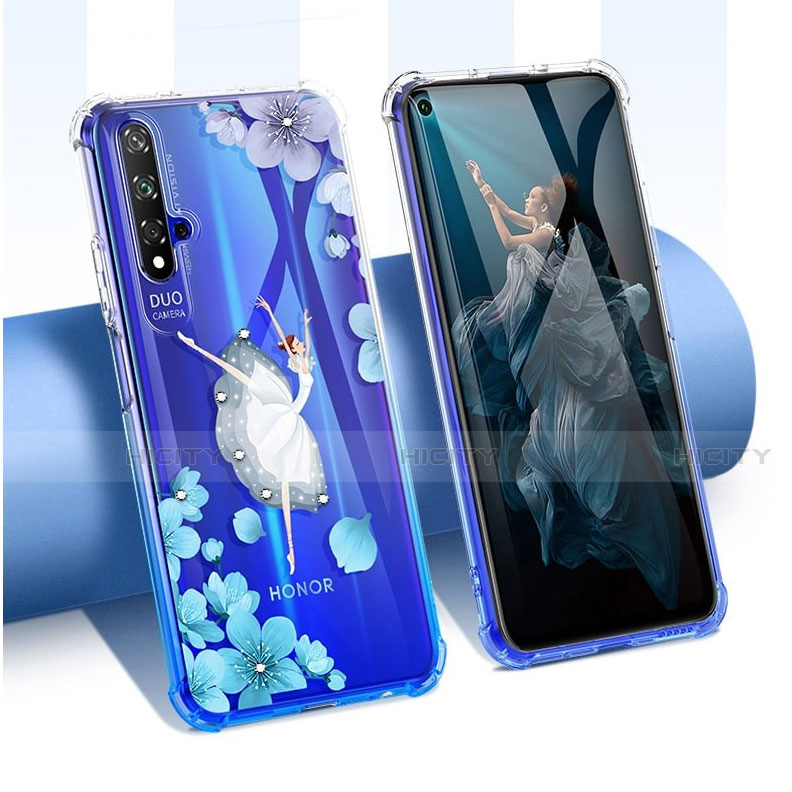 Silikon Schutzhülle Ultra Dünn Tasche Durchsichtig Transparent Blumen für Huawei Nova 5T Weiß