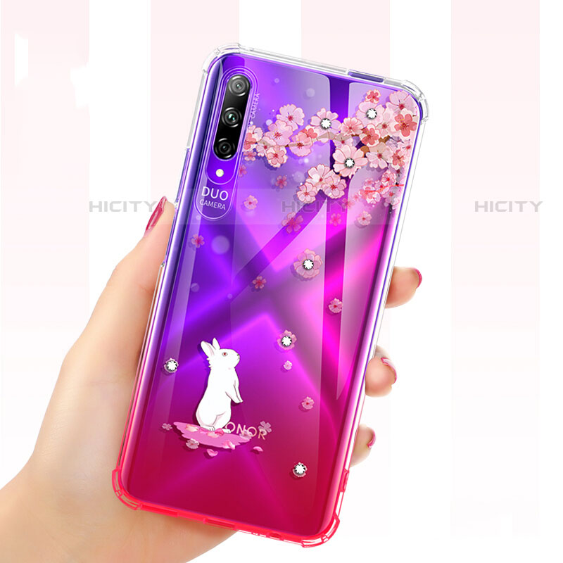 Silikon Schutzhülle Ultra Dünn Tasche Durchsichtig Transparent Blumen für Huawei P Smart Pro (2019)