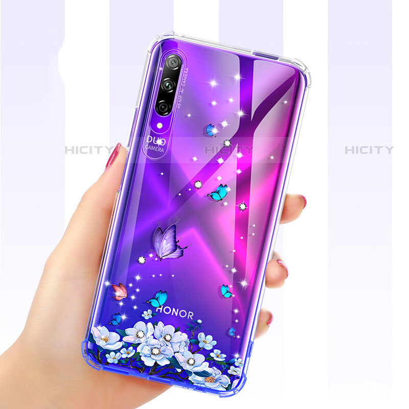 Silikon Schutzhülle Ultra Dünn Tasche Durchsichtig Transparent Blumen für Huawei P Smart Pro (2019) groß