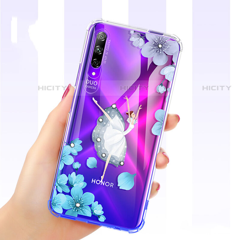 Silikon Schutzhülle Ultra Dünn Tasche Durchsichtig Transparent Blumen für Huawei P Smart Pro (2019) Blau