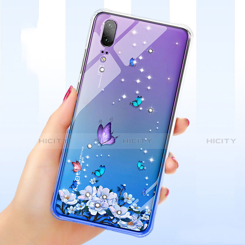 Silikon Schutzhülle Ultra Dünn Tasche Durchsichtig Transparent Blumen für Huawei P20 Violett