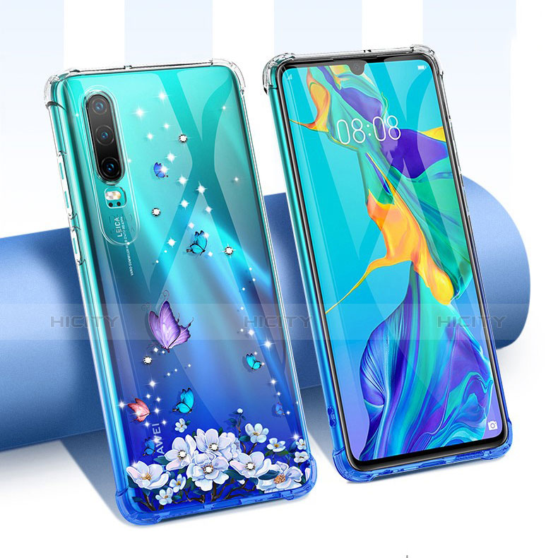 Silikon Schutzhülle Ultra Dünn Tasche Durchsichtig Transparent Blumen für Huawei P30