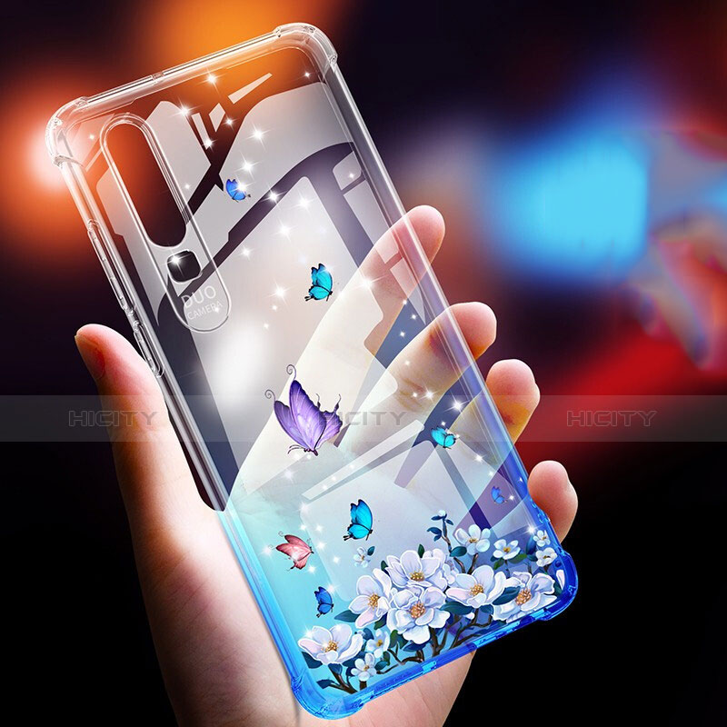 Silikon Schutzhülle Ultra Dünn Tasche Durchsichtig Transparent Blumen für Huawei P30