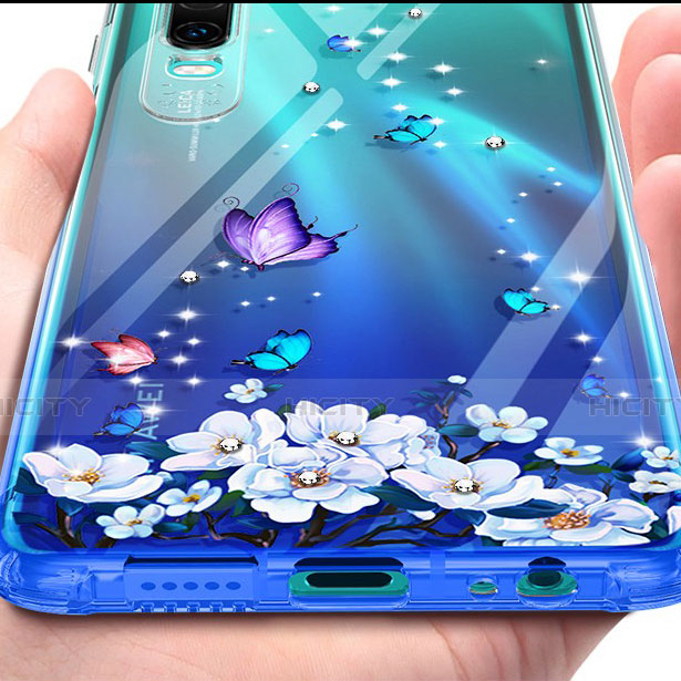 Silikon Schutzhülle Ultra Dünn Tasche Durchsichtig Transparent Blumen für Huawei P30