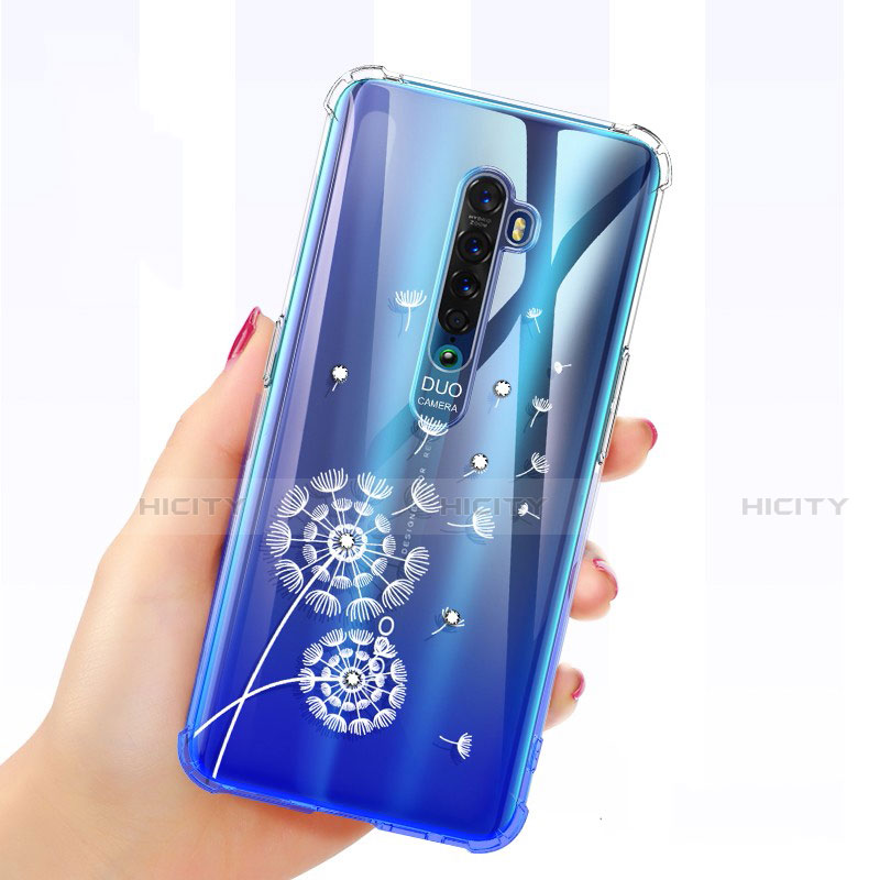 Silikon Schutzhülle Ultra Dünn Tasche Durchsichtig Transparent Blumen für Oppo Reno2 Blau