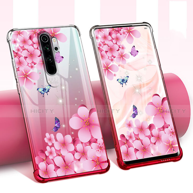 Silikon Schutzhülle Ultra Dünn Tasche Durchsichtig Transparent Blumen für Xiaomi Redmi Note 8 Pro Rosa