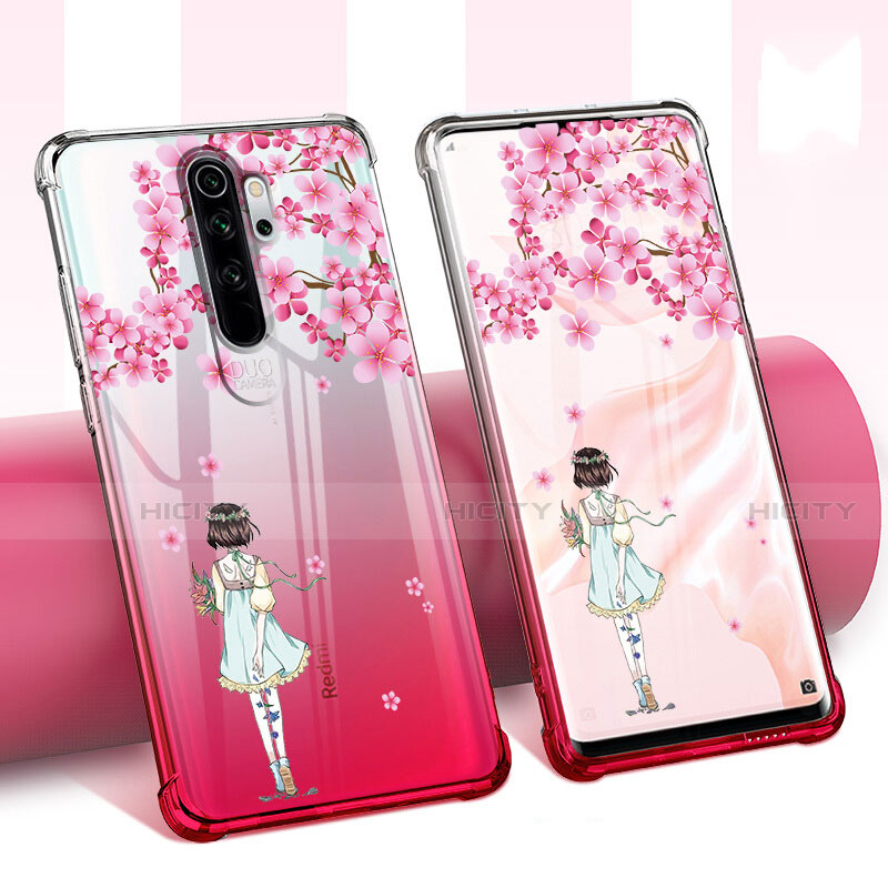 Silikon Schutzhülle Ultra Dünn Tasche Durchsichtig Transparent Blumen für Xiaomi Redmi Note 8 Pro Rot