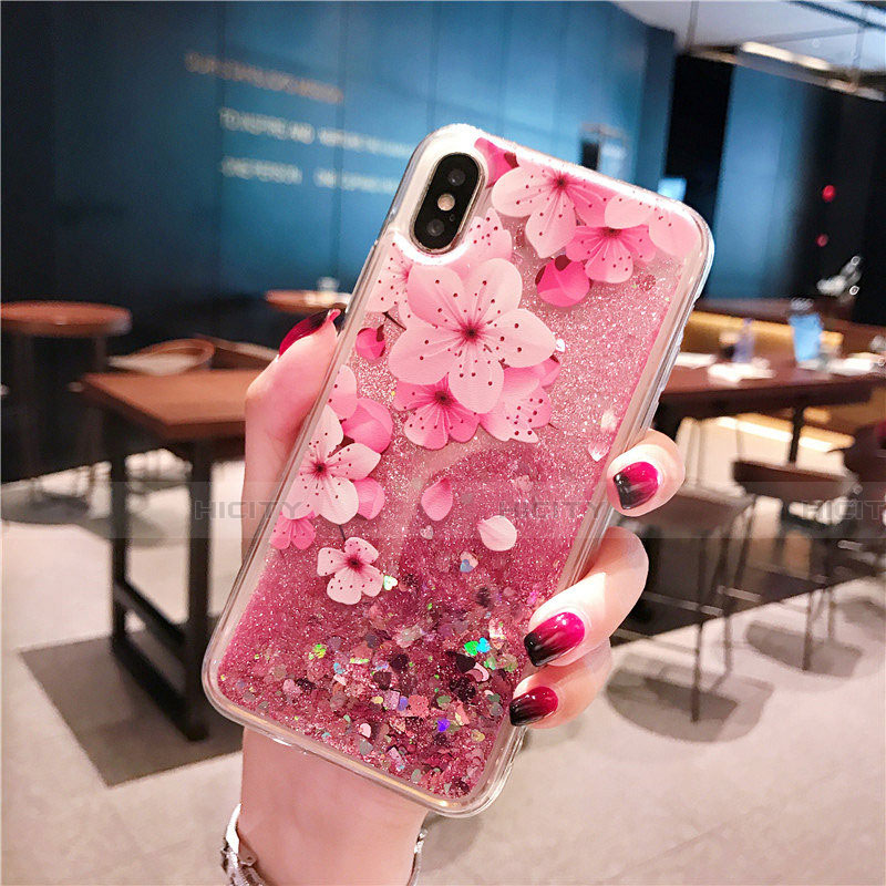 Silikon Schutzhülle Ultra Dünn Tasche Durchsichtig Transparent Blumen T01 für Apple iPhone Xs Max Rosa