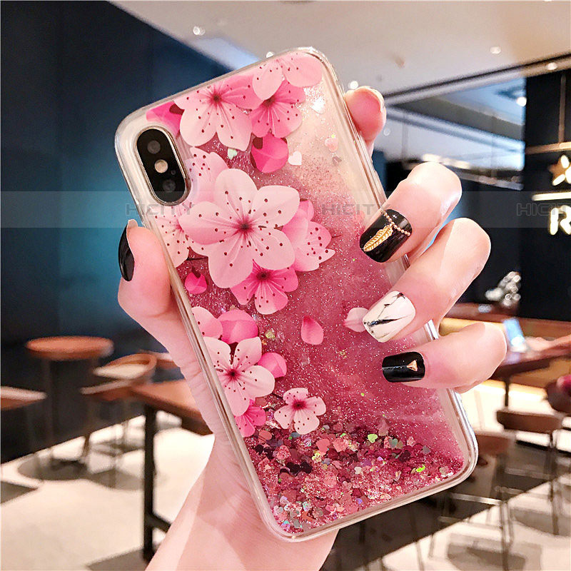 Silikon Schutzhülle Ultra Dünn Tasche Durchsichtig Transparent Blumen T01 für Apple iPhone Xs Rosa