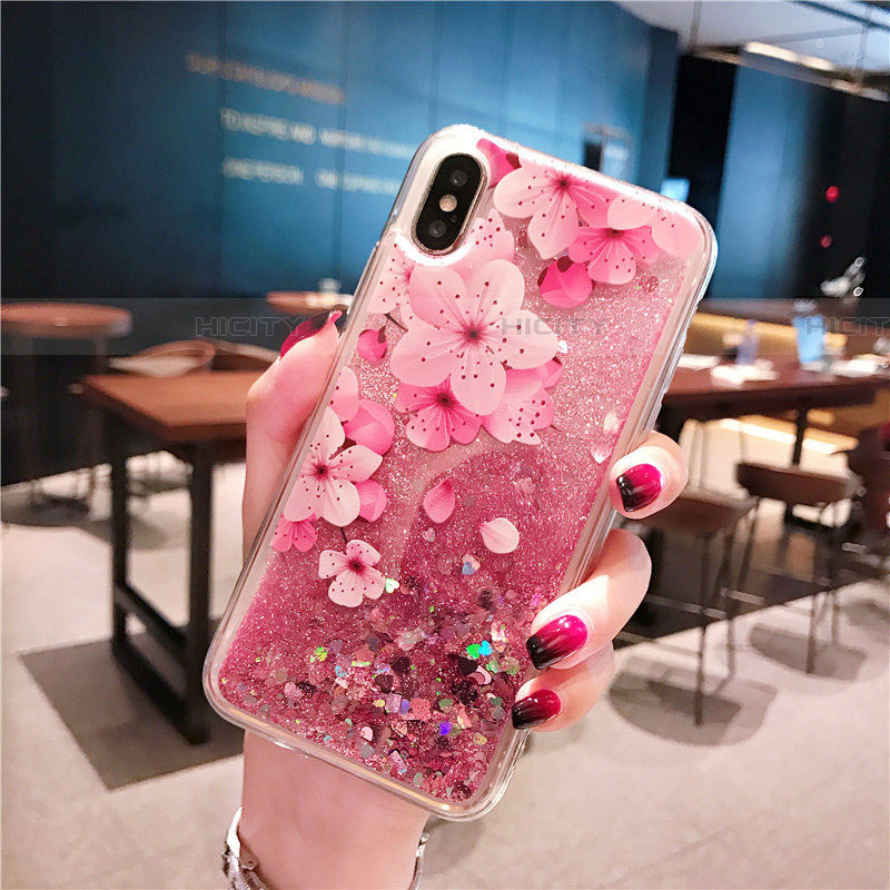 Silikon Schutzhülle Ultra Dünn Tasche Durchsichtig Transparent Blumen T01 für Apple iPhone Xs Rosa