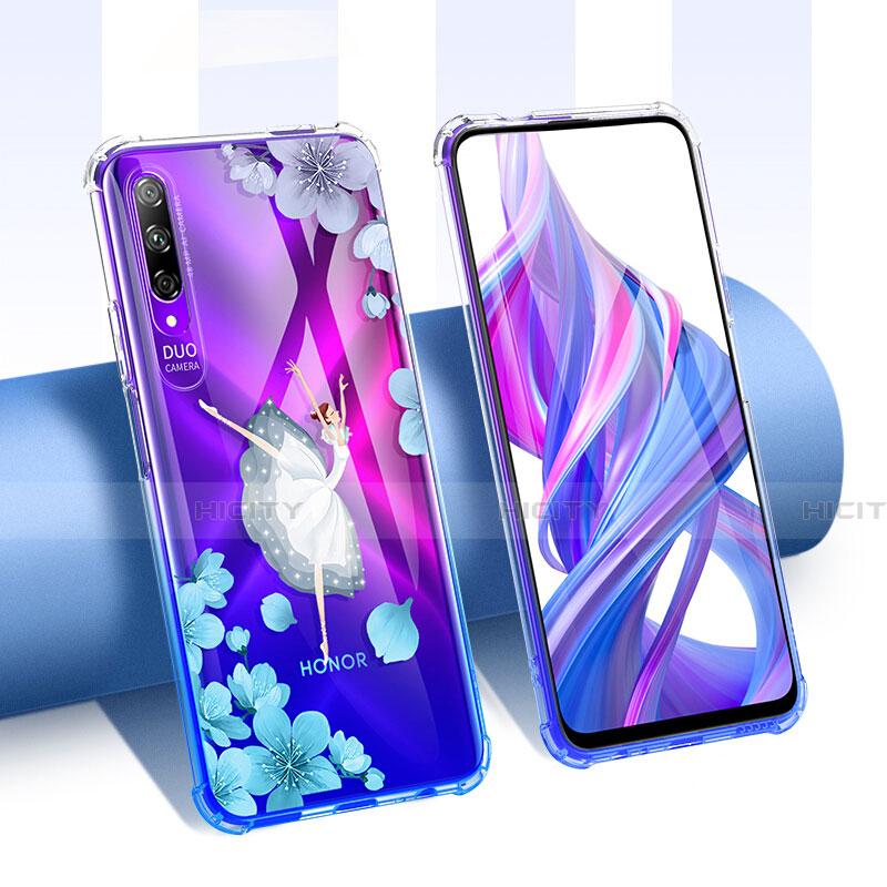 Silikon Schutzhülle Ultra Dünn Tasche Durchsichtig Transparent Blumen T01 für Huawei Honor 9X Pro groß