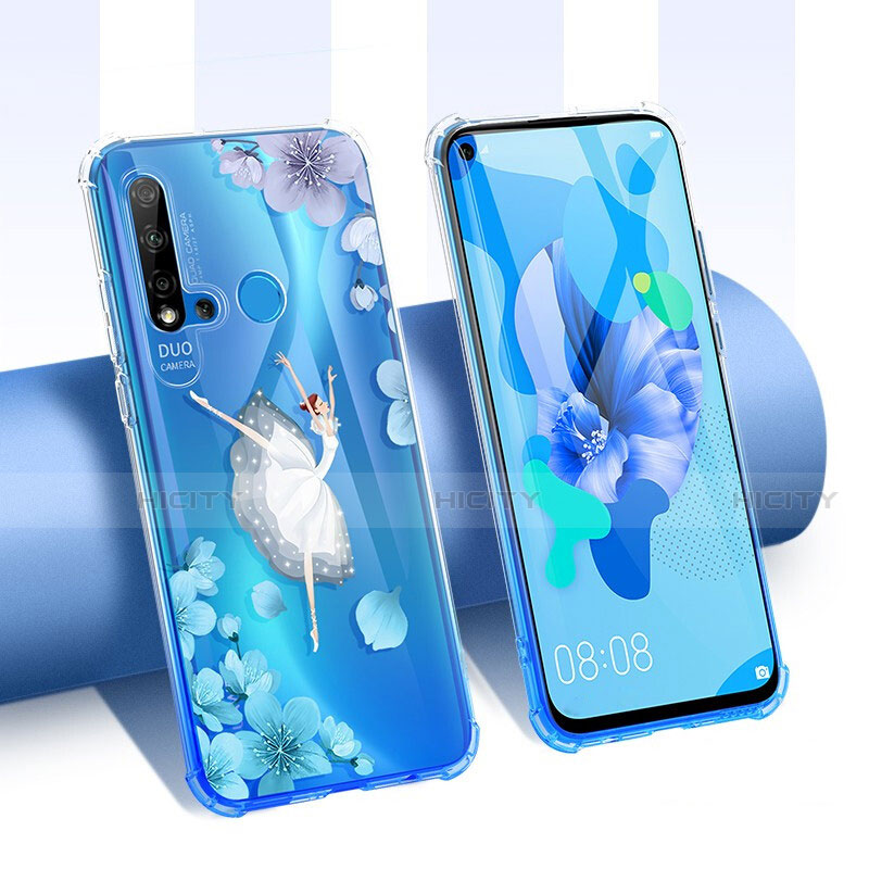 Silikon Schutzhülle Ultra Dünn Tasche Durchsichtig Transparent Blumen T01 für Huawei Nova 5i groß