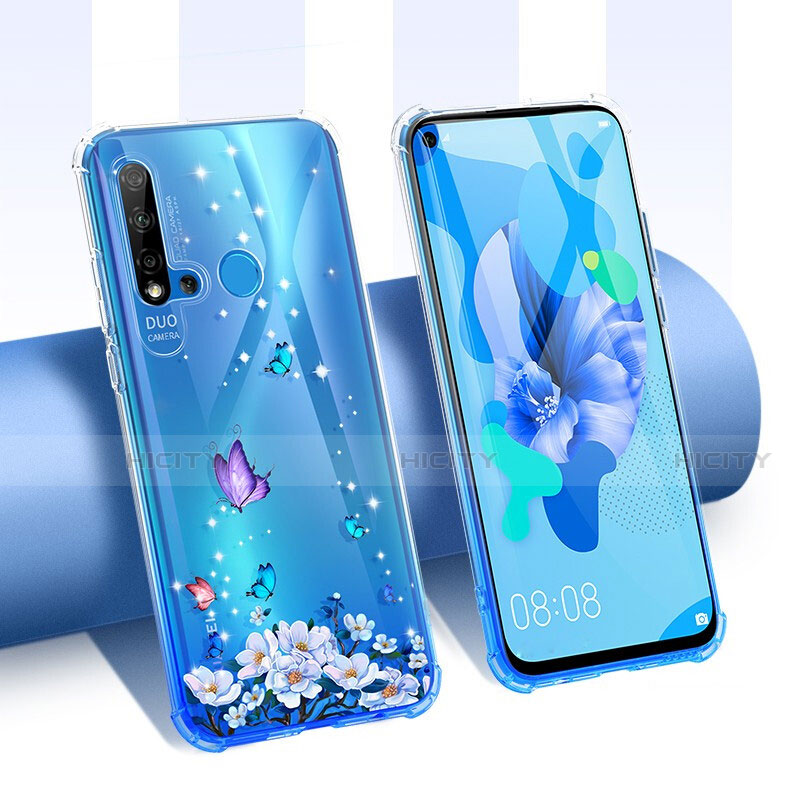 Silikon Schutzhülle Ultra Dünn Tasche Durchsichtig Transparent Blumen T01 für Huawei Nova 5i groß