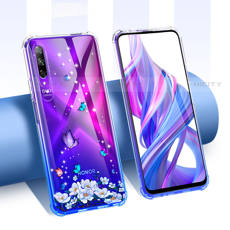 Silikon Schutzhülle Ultra Dünn Tasche Durchsichtig Transparent Blumen T01 für Huawei P Smart Pro (2019) groß