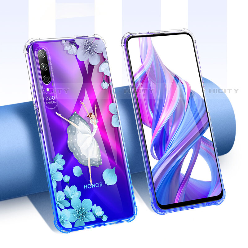 Silikon Schutzhülle Ultra Dünn Tasche Durchsichtig Transparent Blumen T01 für Huawei P Smart Pro (2019) groß