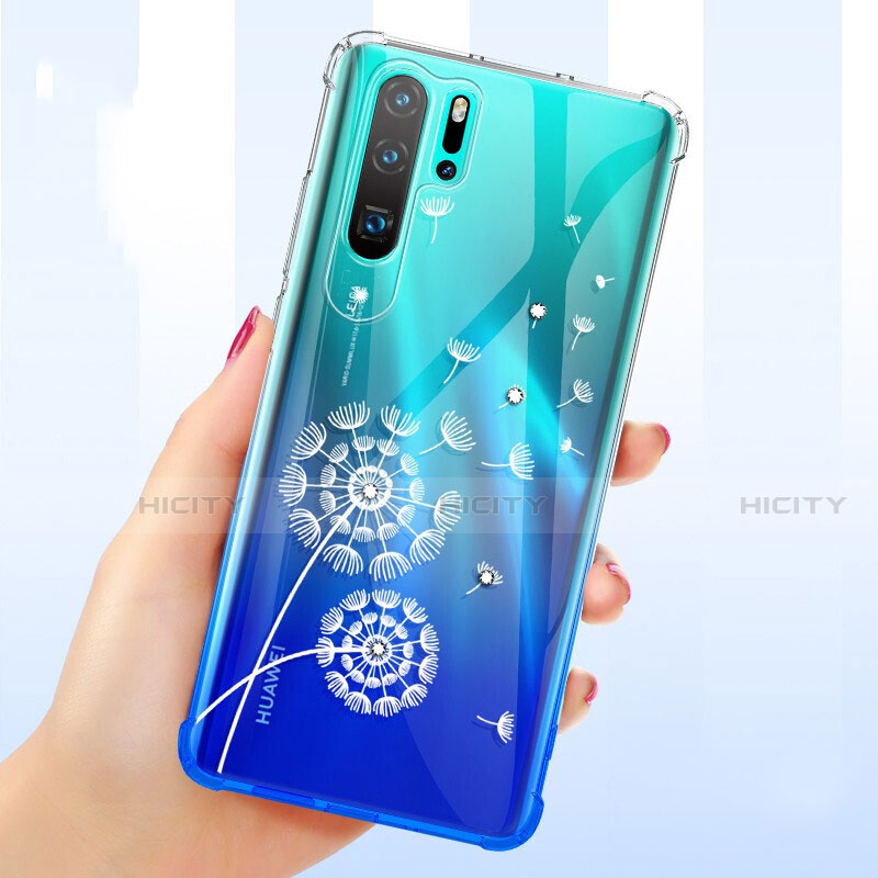 Silikon Schutzhülle Ultra Dünn Tasche Durchsichtig Transparent Blumen T01 für Huawei P30 Pro New Edition groß