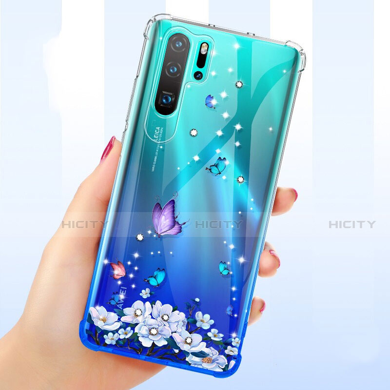 Silikon Schutzhülle Ultra Dünn Tasche Durchsichtig Transparent Blumen T01 für Huawei P30 Pro New Edition groß