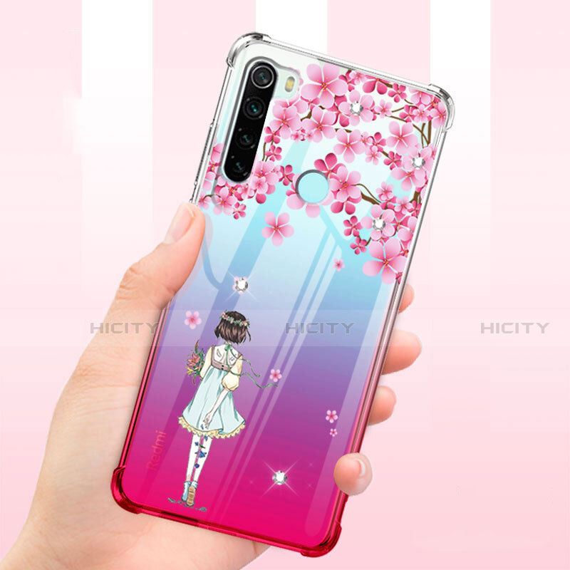 Silikon Schutzhülle Ultra Dünn Tasche Durchsichtig Transparent Blumen T01 für Xiaomi Redmi Note 8 (2021) groß