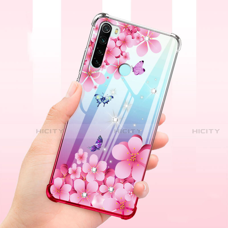 Silikon Schutzhülle Ultra Dünn Tasche Durchsichtig Transparent Blumen T01 für Xiaomi Redmi Note 8 (2021) groß