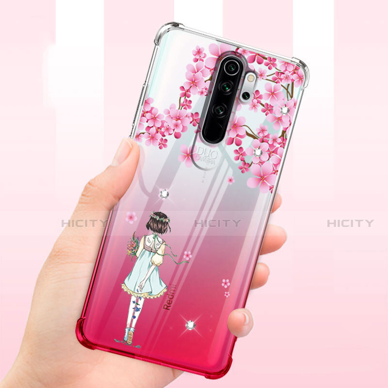 Silikon Schutzhülle Ultra Dünn Tasche Durchsichtig Transparent Blumen T01 für Xiaomi Redmi Note 8 Pro Rot