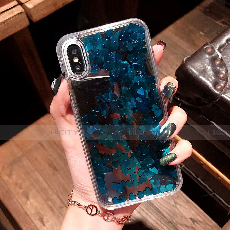 Silikon Schutzhülle Ultra Dünn Tasche Durchsichtig Transparent Blumen T26 für Apple iPhone Xs Max Blau