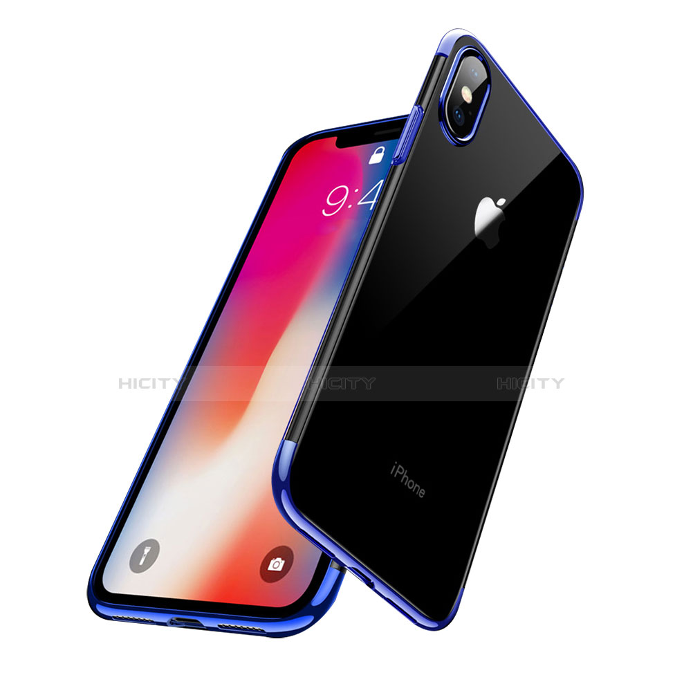 Silikon Schutzhülle Ultra Dünn Tasche Durchsichtig Transparent C01 für Apple iPhone X Blau groß