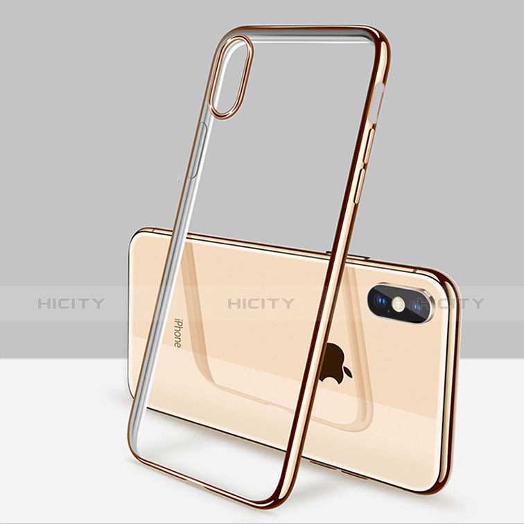 Silikon Schutzhülle Ultra Dünn Tasche Durchsichtig Transparent C11 für Apple iPhone X Gold groß