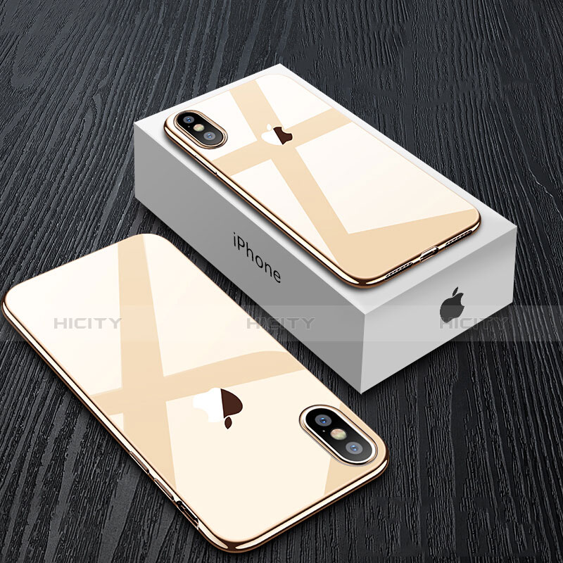 Silikon Schutzhülle Ultra Dünn Tasche Durchsichtig Transparent C11 für Apple iPhone X Gold groß