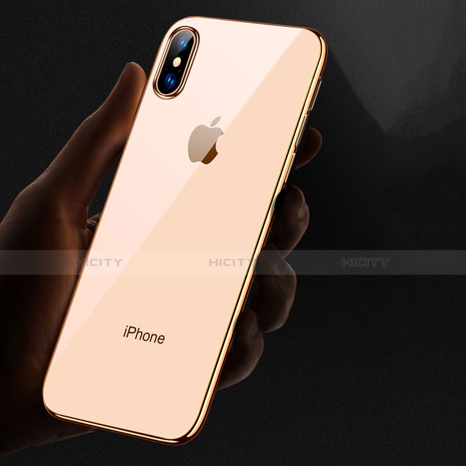 Silikon Schutzhülle Ultra Dünn Tasche Durchsichtig Transparent C11 für Apple iPhone X Gold groß