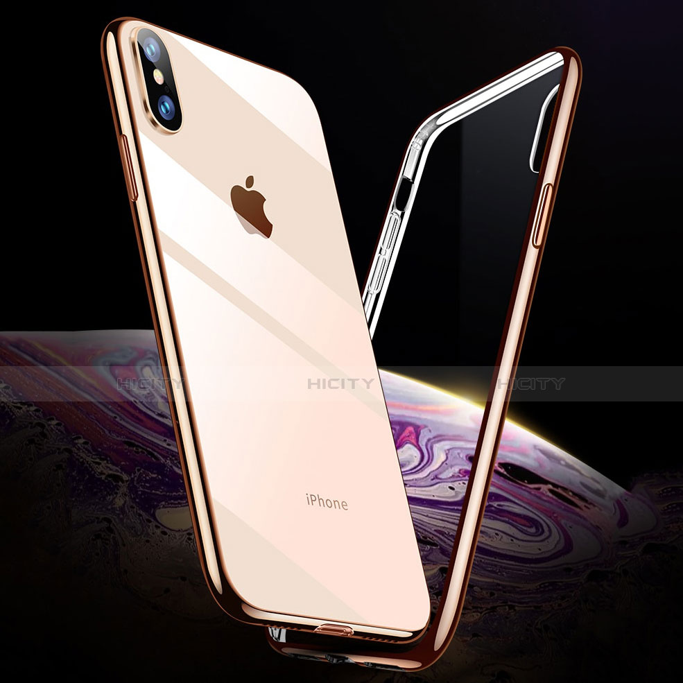 Silikon Schutzhülle Ultra Dünn Tasche Durchsichtig Transparent C11 für Apple iPhone X Gold groß