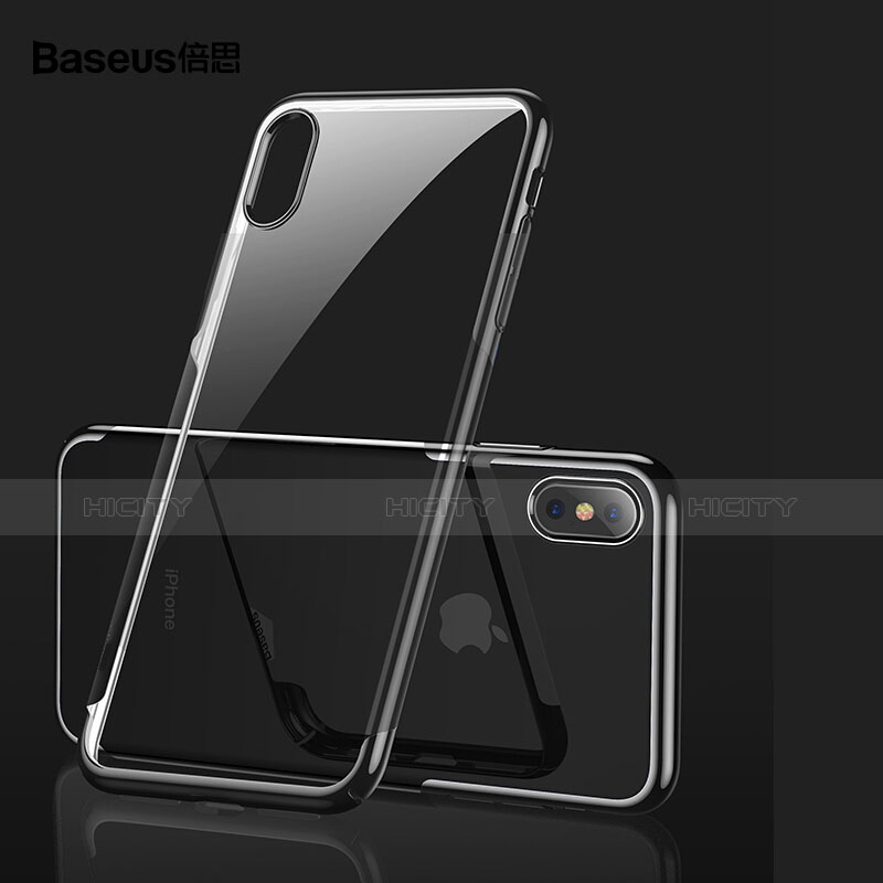 Silikon Schutzhülle Ultra Dünn Tasche Durchsichtig Transparent C16 für Apple iPhone X Schwarz