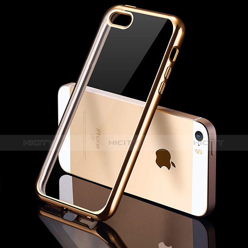 Silikon Schutzhülle Ultra Dünn Tasche Durchsichtig Transparent H01 für Apple iPhone 5 Gold groß