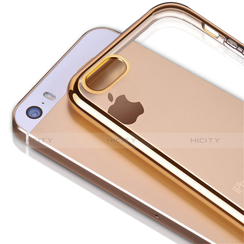 Silikon Schutzhülle Ultra Dünn Tasche Durchsichtig Transparent H01 für Apple iPhone 5S Gold