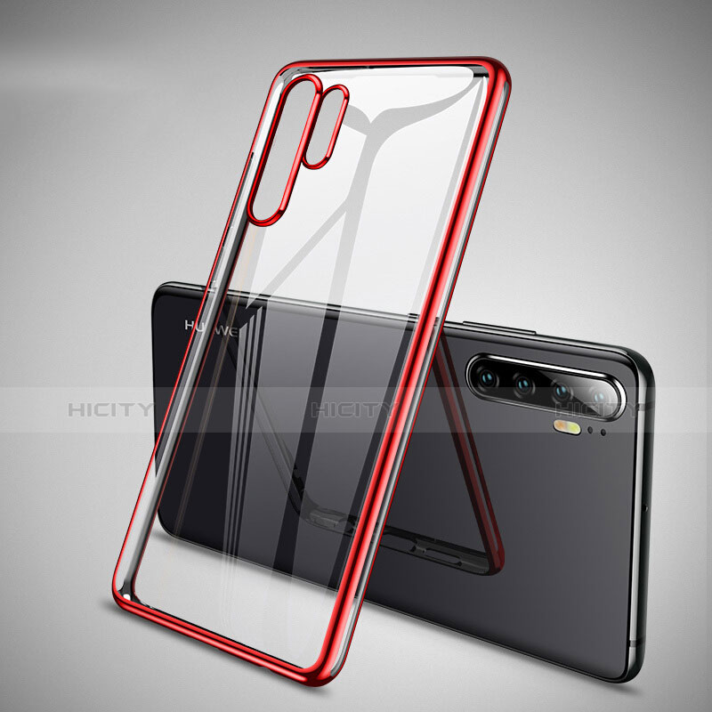 Silikon Schutzhülle Ultra Dünn Tasche Durchsichtig Transparent H01 für Huawei P30 Pro New Edition Rot